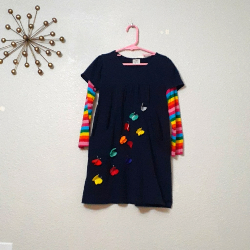 67Y  Girls blue dress with Rainbows & butterflies
